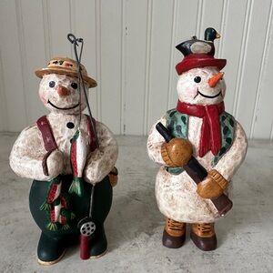 x2 Randy Tate Snowman Hunting Fishing Folk Art Midwest Cannon Falls Christmas